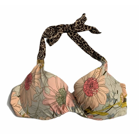 Victoria’s Secret Womens Bikini Swim Push-Up Padded Top Animal Print Floral 32C - Picture 1 of 8